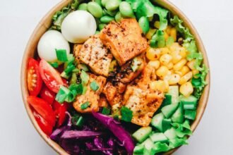 Mindful eating plate with vibrant nutritious whole foods