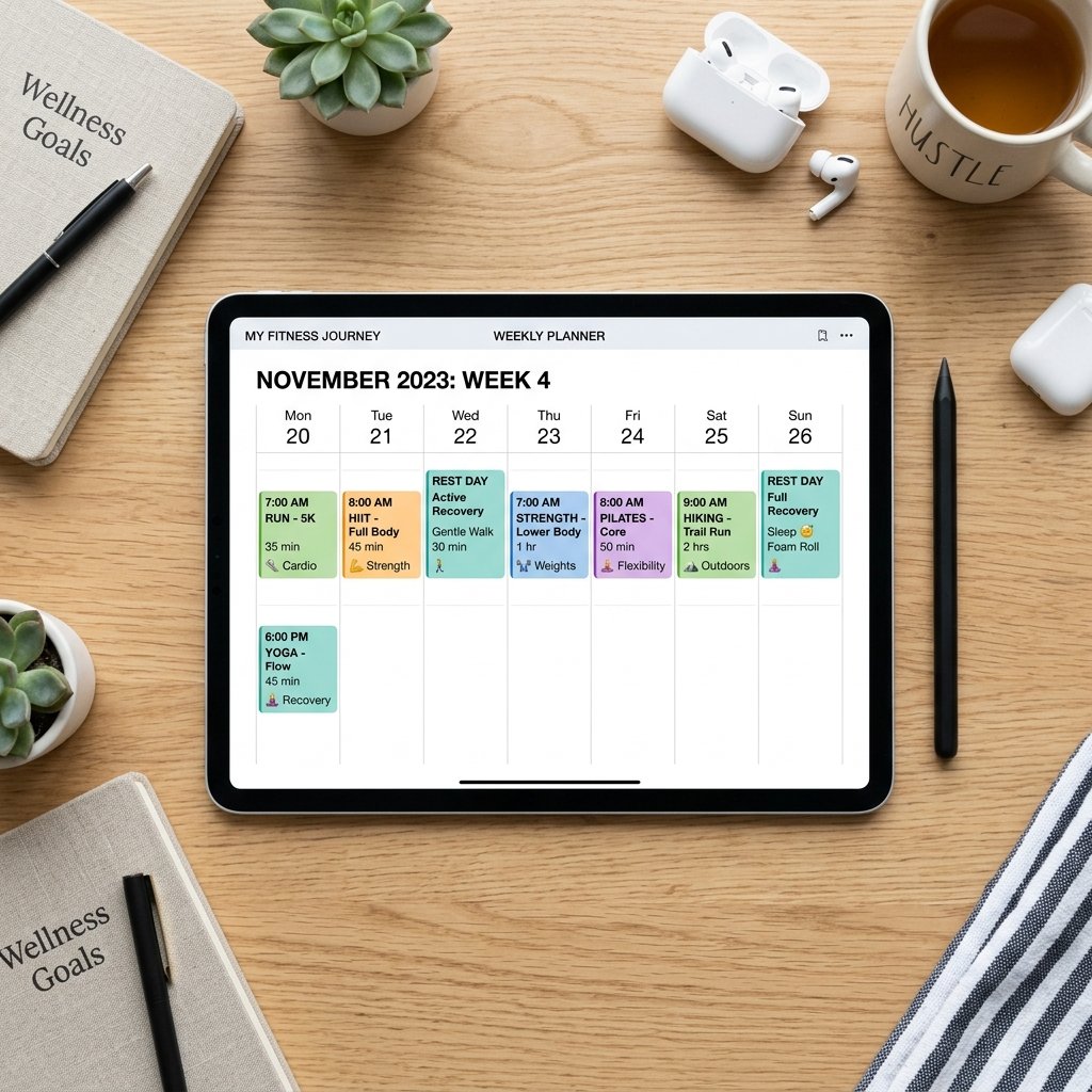 Weekly planner schedule for LISS cardio for beginners